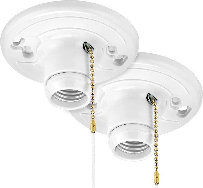 Maxxima Plastic Lamp Holder - Featuring Pull Chain, One-Piece Medium Base, E26 Bulb Socket, Outlet Box Mount, 660W, Ceiling Lighting, Compatible with LED and Incandescent Light Bulbs - 2 Pack - Image 1
